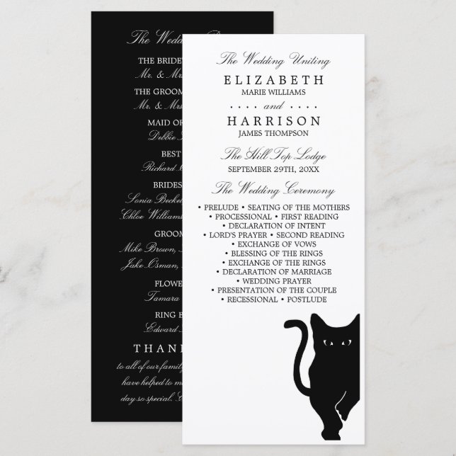 Modern Whimsical Black Cat Wedding Program (Front/Back)