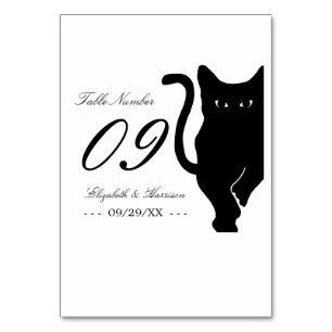 Modern Whimsical Black Cat Wedding Table Number