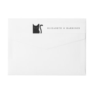 Modern Whimsical Black Cat Wedding Wrap Around Label