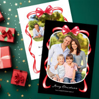 Modern Whimsical Bow Curved 2 Photo Christmas