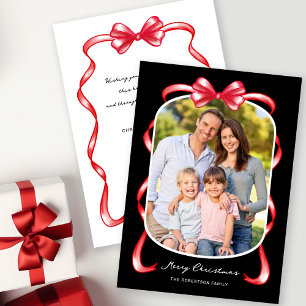 Modern Whimsical Bow Curved Photo Christmas Holiday Card