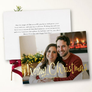 Modern Whimsical Brushed Script Photo Christmas Foil Holiday Card