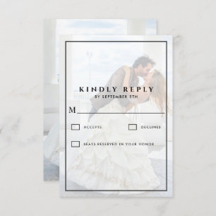 Modern Whimsical Calligraphy Overlay Photo Wedding RSVP Card