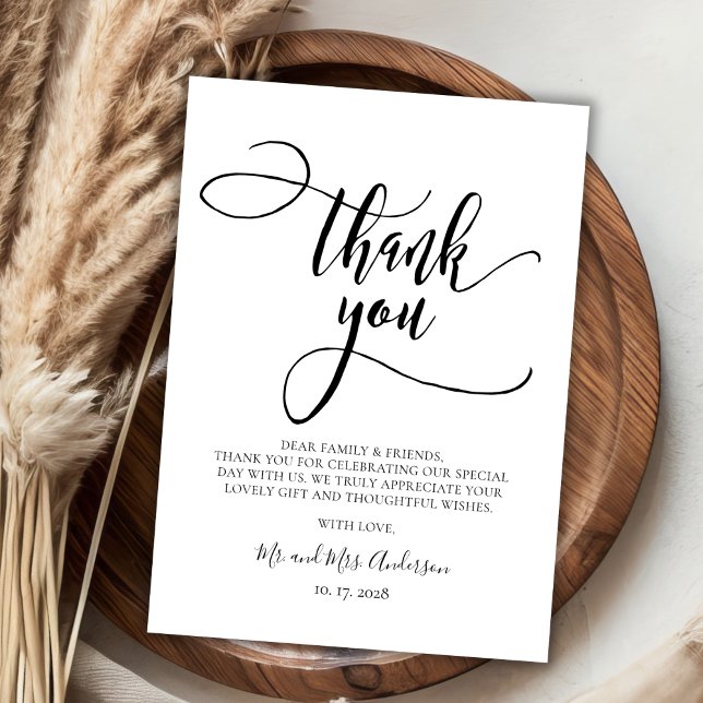 Modern Whimsical Calligraphy Script Photo Wedding Thank You Card (Creator Uploaded)