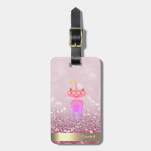 Modern Whimsical Cat Glitter Bokeh - Personalized Luggage Tag