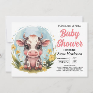 Modern Whimsical Chic Cow Baby Shower  Invitation