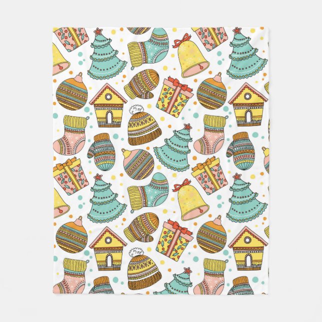 Modern Whimsical Christmas Holiday Festive Pattern Fleece Blanket (Front)