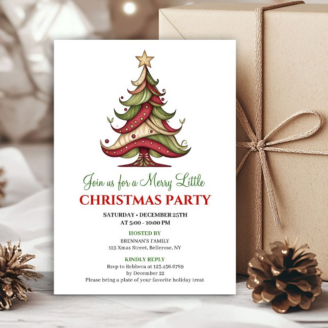Modern whimsical Christmas tree party invitation (Modern whimsical Christmas tree party invitation)