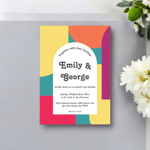 Modern Whimsical Colorful Groovy Abstract Wedding Acrylic Invitations