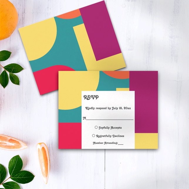 Modern Whimsical Colourful Groovy Abstract Wedding RSVP Card (Creator Uploaded)