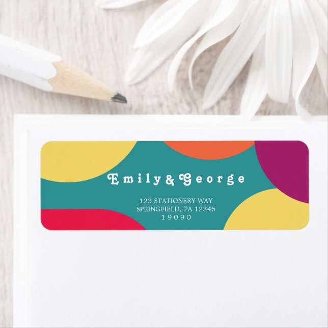 Modern Whimsical Colourful Groovy Return Address (Insitu)