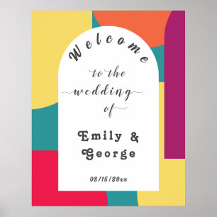 Modern Whimsical Colourful Groovy Wedding Welcome Poster
