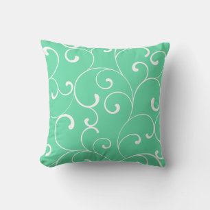 Modern Whimsical Curls Aqua Throw Pillow