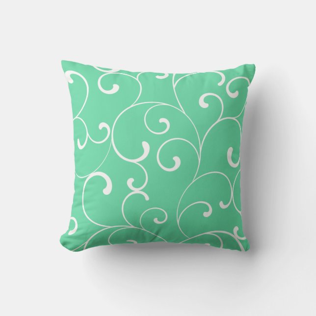 Modern Whimsical Curls Aqua Throw Pillow (Front)