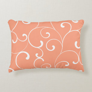 Modern Whimsical Curls Coral Accent Pillow