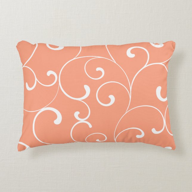 Modern Whimsical Curls Coral Accent Pillow (Front)