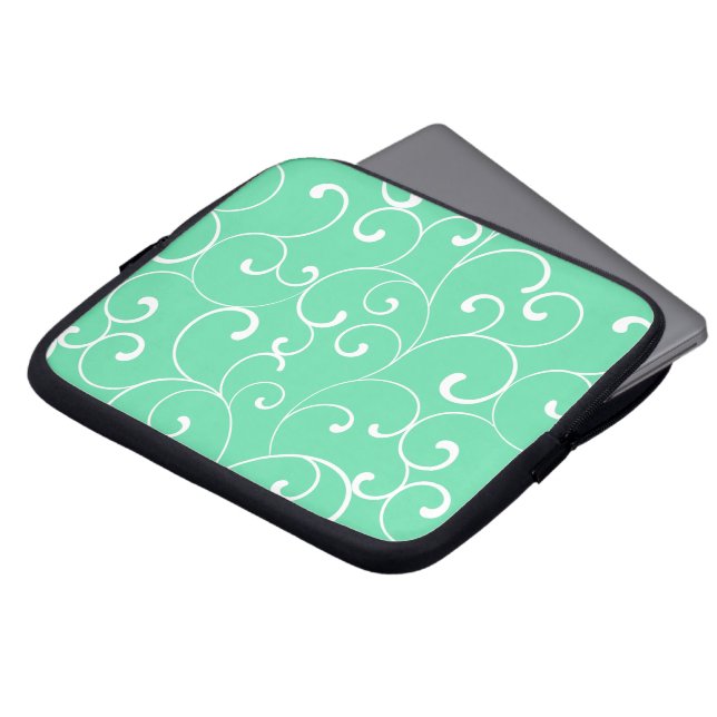 Modern Whimsical Curls Pattern Aqua Laptop Sleeve (Front Top)
