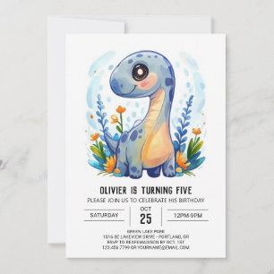 Modern Whimsical Custom Dinosaur Boy Birthday Invitation