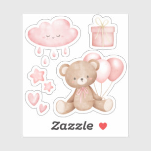 Modern Whimsical Cute Pink Watercolor Teddy Bear 