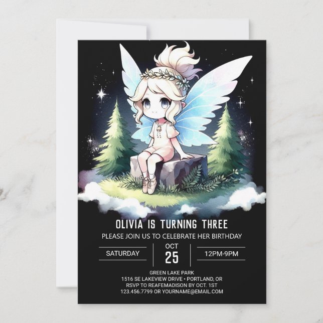 Modern Whimsical Fairy Birthday Invitation (Front)