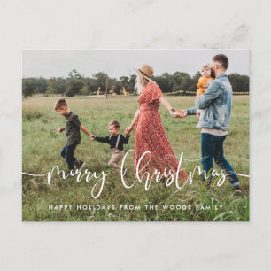 Modern whimsical font Merry Christmas family photo Postcard