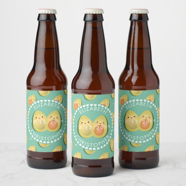 Modern Whimsical Funny Avocados Cute Wedding Party Beer Bottle Label (Bottles)