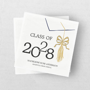 Modern Whimsical Gold Black Graduation Cap Napkin
