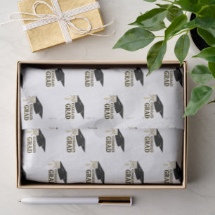 Modern Whimsical Gold Black Graduation Cap Tissue Paper