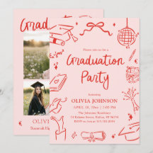 Modern Whimsical Hand Drawn Bow Graduation Party