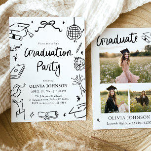 Modern Whimsical Hand Drawn Bow Graduation Party Invitation