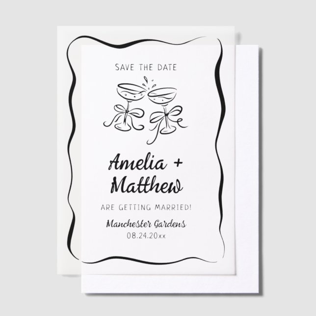 Modern & Whimsical Hand Drawn Save the Date Vellum Invitations (Offset)