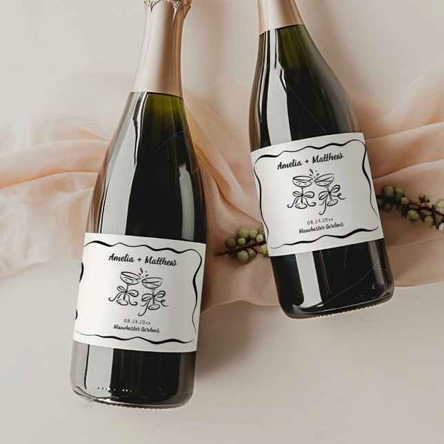 Modern & Whimsical Hand Drawn Wedding Sparkling Wine Label (Creator Uploaded)