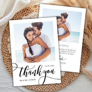 Modern Whimsical Huge Script 2 Photo Wedding  Thank You Card