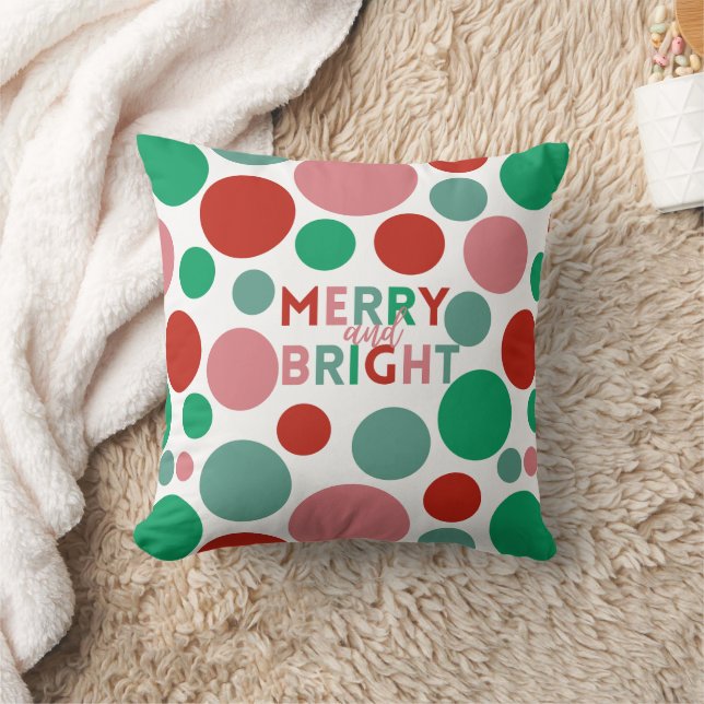 Modern Whimsical Merry & Bright Simple Polka Dot Throw Pillow (Blanket)