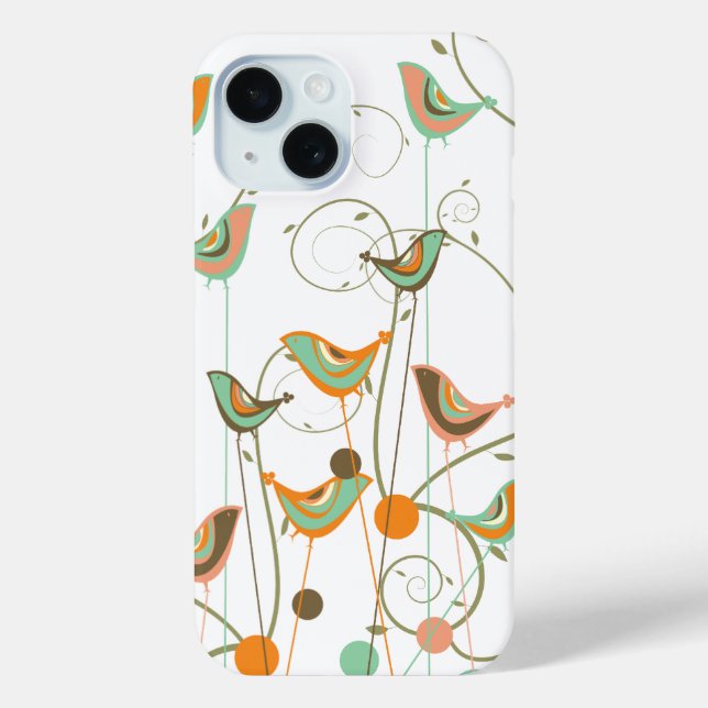 Modern Whimsical Orange Aqua Summer Birds Swirls Case-Mate iPhone Case (Back)