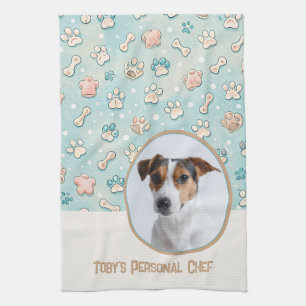 Modern Whimsical Personalised Dog Paw Pattern Kitchen Towel