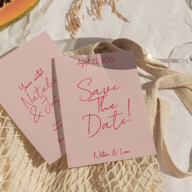 Modern Whimsical Pink Red Colourful Retro Wedding  Save The Date (Creator Uploaded)