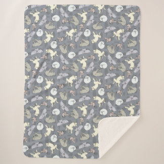 Modern Whimsical Sleeping Dogs Vanilla on Grey Sherpa Blanket