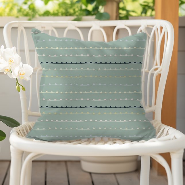 Modern Whimsical Stripes Navy Pastel Seafoam Green Outdoor Pillow (Creator Uploaded)