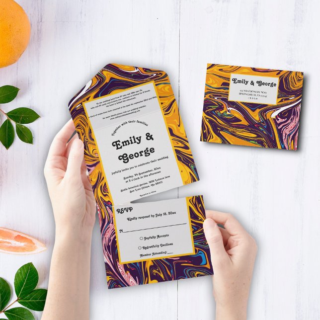 Modern Whimsical Stylish Colourful Abstract Weddin All In One Invitation (Creator Uploaded)