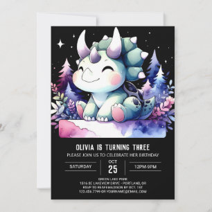 Modern Whimsical Triceratops Birthday Invitation