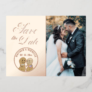 Modern Whimsical Wedding Picture Save The Date Foil Invitation Postcard