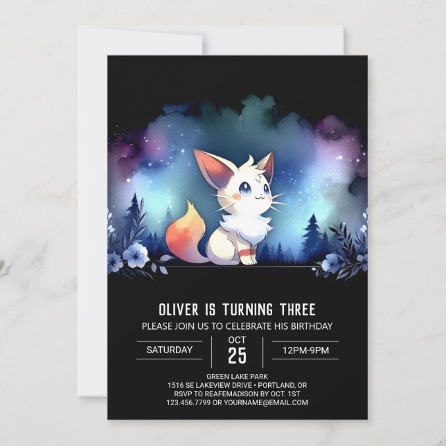 Modern Whimsy Cat Birthday Invitation (Front)