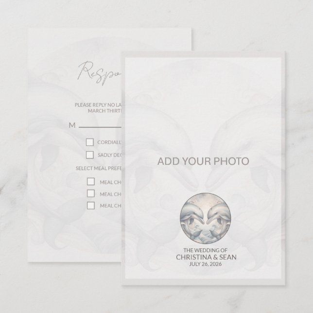 Modern Whimsy Dolphin Wedding RSVP Response Card (Front/Back)