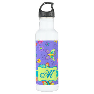 Modern Whimsy Lavender Butterfly Monogram 710 Ml Water Bottle