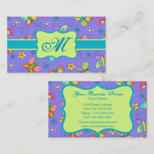 Modern Whimsy Lavender Butterfly Monogram Business Card