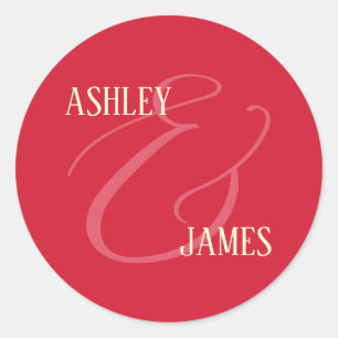 Modern Whimsy Red Ampersand Wedding Monogram  Classic Round Sticker
