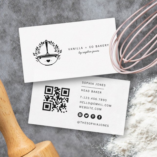Modern Whisk Bakery Caterer Business QR Code Business Card (Creator Uploaded)