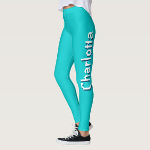 Modern White 3D Cuztomized Name Turquoise Blue Leggings