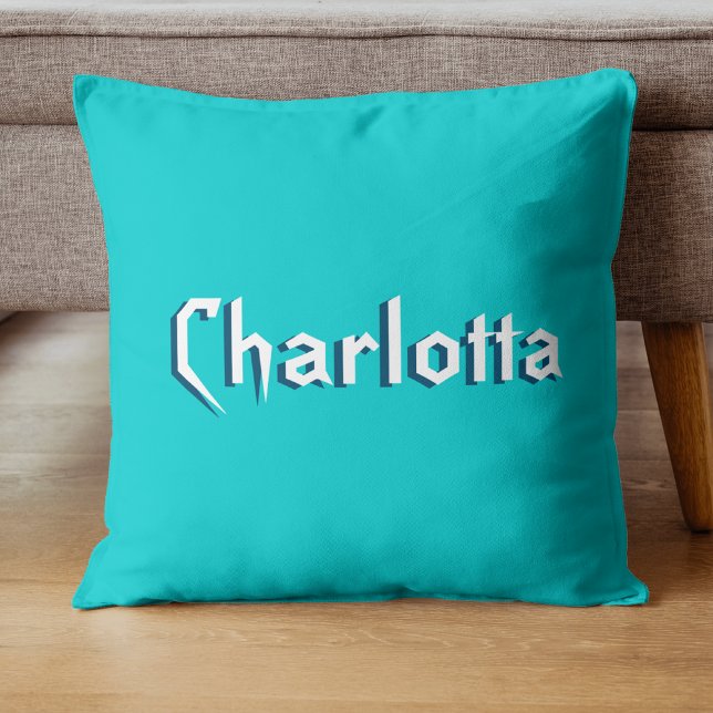 Modern White 3D Cuztomized Name | Turquoise Blue  Throw Pillow (Creator Uploaded)